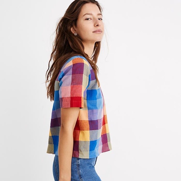 Madewell rainbow gingham boxy button back top size small - Picture 5 of 6